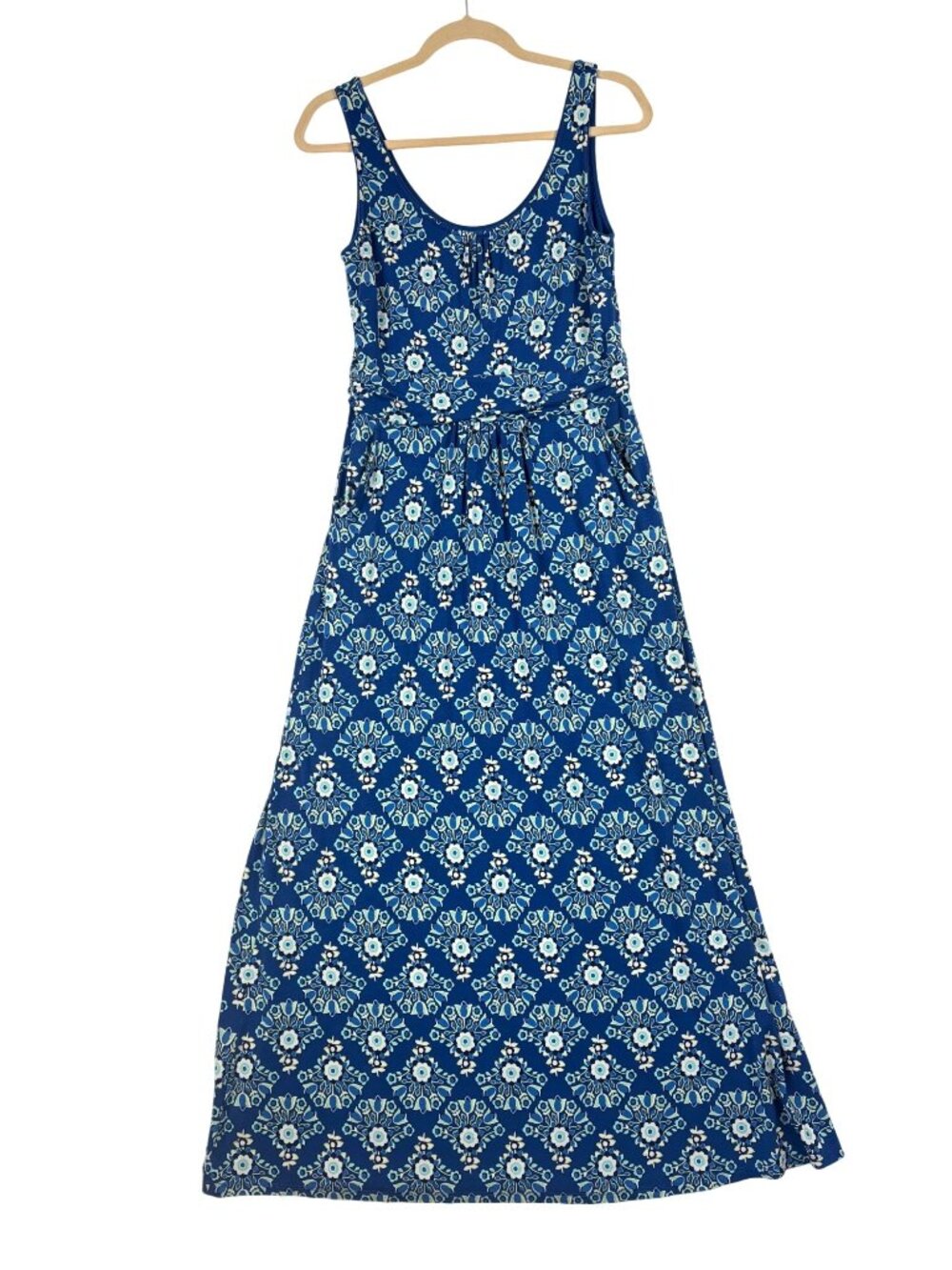 Boden 10 R US Blue Sleeveless Floral Maxi Dress UK 14R Boho Preppy Stretchy